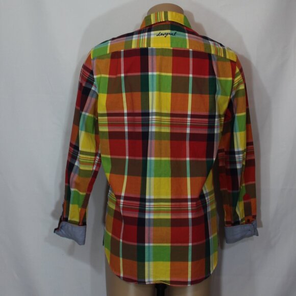 Desigual Men  casual dress shirt long sleeve button up Check Plaid size Medium - Picture 5 of 8